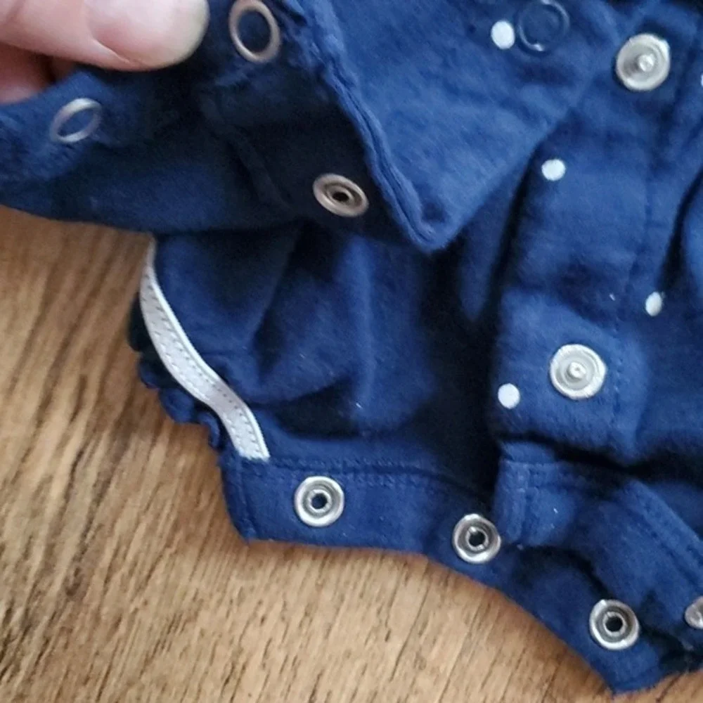 Carters Girls Summer Strawberry‎ Navy Polka Dot Romper One Piece Size 6M